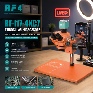 Microscope optique stéréoscopique trinoculaire RF4 I17 avec caméra ultra-HD 4K grand angle et zoom 7X-50X pour réparation de téléphones portables, enseignement et diffusion en direct - Product Image 1
