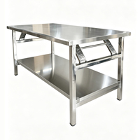 Table de travail pliante en acier inoxydable à 2 niveaux, table à manger rectangulaire pliable pour restaurant, hôtel, meubles de cuisine
