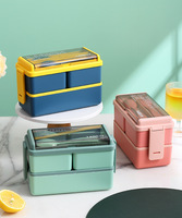 Boîte à lunch double couche Boîte à lunch scellée de grande capacité avec vaisselle pour enfants adultes Boîte de rangement pour sandwichs muffins et collations