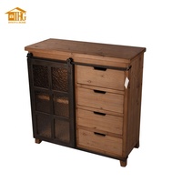 Armoire en bois de style antique européen pour salon, avec 4 tiroirs et porte à panneau plat - Couleur marron
