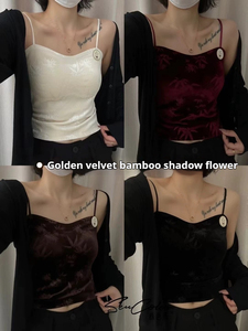 ゴールデンベルベット竹の影の花は暖かいタンクトップを保ちます女性の冬のベストノースリーブのサーマルトップ女性のための冬のベスト暖かいロック