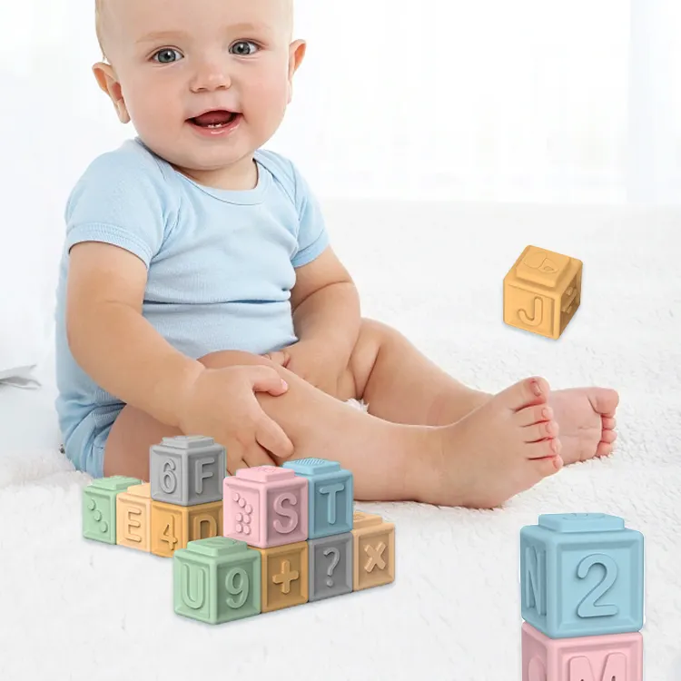 Bayi pendidikan anak-anak lembut mainan tumpuk bola silikon blok bangunan cincin bayi susun silikon Set mainan