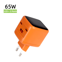 Cargador Superrápido GaN de 65W con Múltiples Puertos USB-C PD QC3.0 PPS para iPhone, Mac, Samsung, Enchufe Europeo, Proveedor de Fábrica, Venta al Por Mayor, con Pantalla