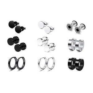 Unisex Hoop Earrings <b>Set</b> 12 Pairs Stainless Steel Black Silver Studs <b>Rings</b> Simple Elegant Fashion Jewelry for <b>Men</b> Women - Product Image 3