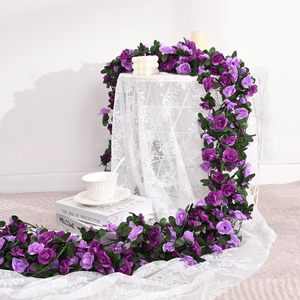 Guirlandes de roses artificielles violettes 200 cm, guirlande de fleurs en soie pour décoration de table de mariage - Product Image 2