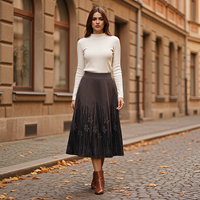 Jupe trapèze mi-longue en mélange de laine pour femme, taille haute, tricotée, motif floral, écologique, idéale pour le bureau et les trajets quotidiens en automne, personnalisable en usine.