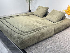 Canapé Modulable de Luxe Européen en Velours Côtelé Vert Forêt à Rayures Verticales, Compressé, Facile à Ranger, Convertible, pour École - Product Image 5