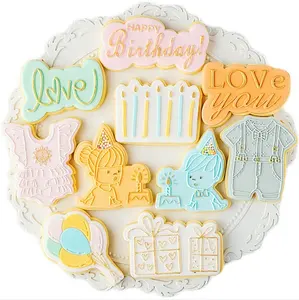 New cookie tool Boy girl birthday party fondant biscuit mold Gift balloon candle acrylic embossing mold plastic cookie cutter