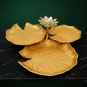 Bandeja Decorativa de Hierro con Diseño de Hojas Chapadas en Oro, Plato de Servir de Metal de Lujo con Doble Hoja, Centro de Mesa, Decoración para el Hogar, Venta al por Mayor - Product Image 3