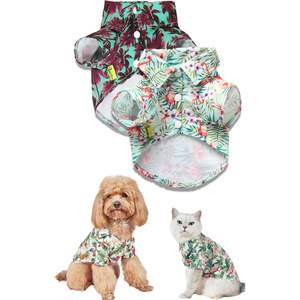 Lot de 2 T-shirts d'été style floral hawaïen pour petits chiens et chats, taille XS, accessoires cool pour chiens, Chine - Product Image 1