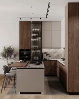 Meuble de cuisine moderne de luxe Vermont avec bar lumineux LED intégré, comptoir de petit-déjeuner contemporain pour la maison