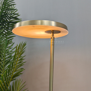 Contemporary Brass Standing Lamp Flat Disc Led Shade Simple Floor <b>Light</b> For Villa <b>Lounge</b> Space - Product Image 2