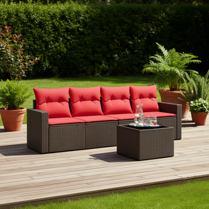 Set Divano da Esterno in Polyrattan Marrone a 5 Posti - Arredamento da Giardino Durevole dal Design Contemporaneo - Product Image 2
