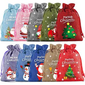 Bolsa de Arpillera con Diseños Navideños 13x18cm, Bolsa de Lino Navideña Reutilizable, Bolsa de Yute para Decoraciones Festivas y Envoltura de Regalos - Product Image 1