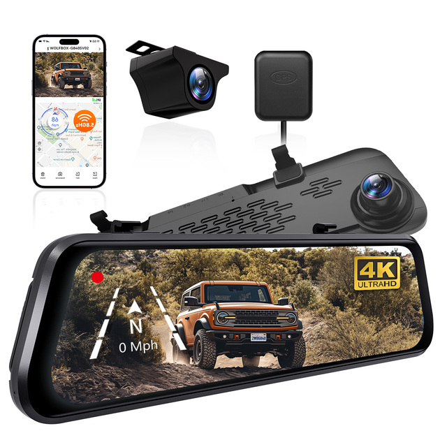 Wolfbox Dealer G840S 4K 1080P Waterproof Touch Screen Car Black Box Mirror Dual Lens Car Dash Cam Gps Without SD Card