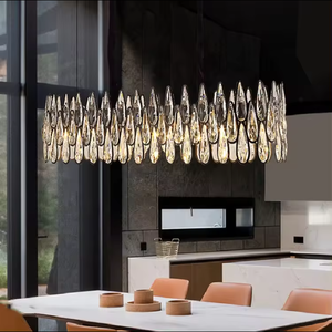 Lustre en Cristal Moderne K9 Nouveau Design Noir Suspension Rectangulaire avec LED Blanc Chaud Hôtel Maison Bar Décor en Laiton Fer - Product Image 1