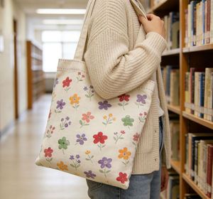 Custom Printed Recyclable Cotton Canvas Tote <b>Bag</b> with Pocket Zipper Shopping Grocery <b>Bag</b> - Product Image 1