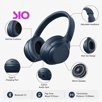 Écouteurs sans fil Bluetooth 5.3 avec prise jack 3,5 mm Type-C, haut-parleur 40 mm, autonomie de 12 heures, écouteurs stéréo supra-auriculaires