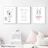 Tableau mural décoratif en toile pour chambre de bébé fille, motif lapin rose, idéal pour chambre d'enfant, thème danse et ballet