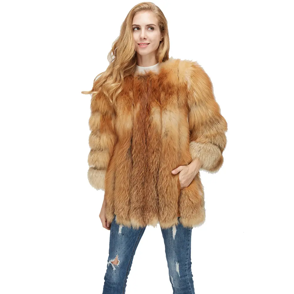 2023 wholesale natural women fur coat winter long fur coat warm natural red fox fur coat