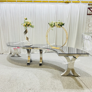 Foshan mariage serpentine argent rond demi-lune <span class=keywords><strong>en</strong></span> acier inoxydable <span class=keywords><strong>verre</strong></span> haut S forme <span class=keywords><strong>Table</strong></span> à <span class=keywords><strong>manger</strong></span> - Product Image 2