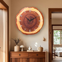 Horloge murale en bois en forme d'engrenage, motif chat et fleurs, affichage à aiguilles, silencieuse, décorative, pour salon et décoration intérieure