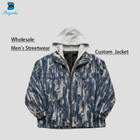 Veste en jean déchirée pour homme avec capuche, effet vieilli, motif déchiré, fabrication en gros de streetwear