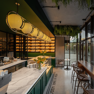 Rénovation complète de l'espace Café-Boulangerie Confortable, Comptoirs en bois chaud personnalisés, Éclairage LED, Écologique, Recyclable, Imperméable - Product Image 1