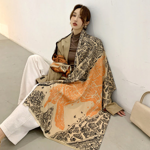 Bán buôn Chất lượng cao đôi bên Pashmina khăn choàng thương hiệu ngựa Jacquard dệt Cashmere khăn cho phụ nữ - Product Image 1
