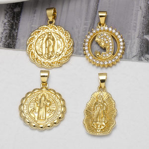 ASJEWELRY Medalla de la Virgen María y <span class=keywords><strong>San</strong></span> <span class=keywords><strong>Benito</strong></span>, Chapada en Oro, de Cobre, Colgante Religioso Católico para Collar, Fabricación de Joyas DIY pdtb994 - Product Image 1