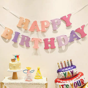 Bannière d'anniversaire en feutre couleur macaron DAMAI, guirlande décorative populaire pour fête, fournitures pour 1er anniversaire et accessoires de photomaton - Product Image 4