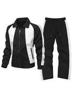Ensemble de survêtement pour homme avec veste zippée et pantalon de survêtement, style color block, décontracté, pour la course à pied et le jogging