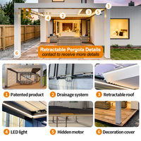 Pergola rétractable robuste en aluminium avec système de protection solaire motorisé et porte coulissante en verre pour projet de terrasse de villa moderne