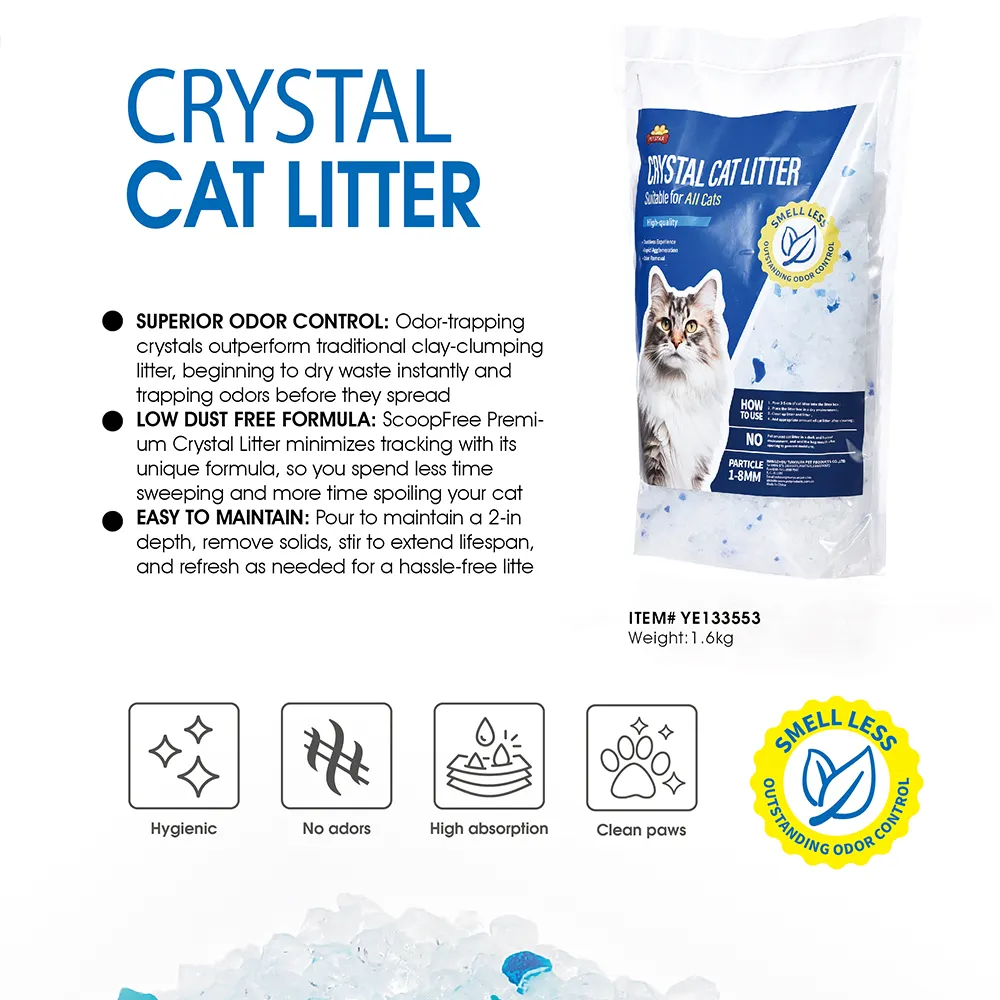 Areia de cristal para gatos, embalagem personalizada, produtos para animais de estimação, acessórios para gatos, areia de cristal higiênica de alta absorção
