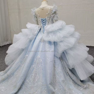 ชุดเดรสงานเลี้ยงสำหรับเด็กผู้หญิง QUEENSGOWN ประดับคริสตัล ผ้าโปร่งเนื้อหนา ปักลูกปัดอย่างดี ชุดเดรสวันเกิดสำหรับเด็กเล็ก สีฟ้าอ่อน - Product Image 5