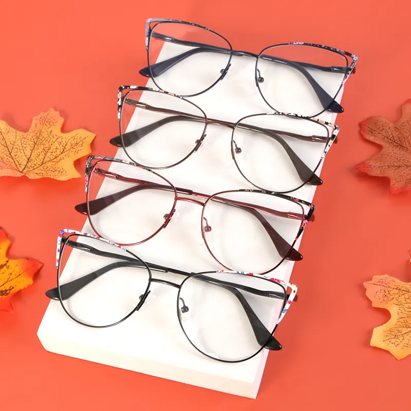 Customized 3D Printing Eyeglasses Optical Custom Logo Cat Eye Metal Luxury Optical Frames Glasses 2022