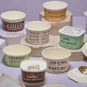 Usine chinoise 4oz,6oz,12oz tasse de crème glacée en papier de forme carrée imprimée personnalisée avec couvercle Iml recyclable - Product Image 1