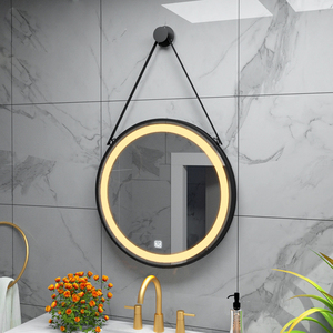 Miroir <span class=keywords><strong>de</strong></span> <span class=keywords><strong>salle</strong></span> <span class=keywords><strong>de</strong></span> <span class=keywords><strong>bain</strong></span> rond à LED rétroéclairé avec cadre doré personnalisé, commande tactile, miroir <span class=keywords><strong>de</strong></span> vanité suspendu pour hôtel et maison - Product Image 2