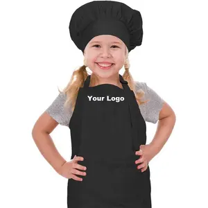 Lovely Home Kids Aprons And Chef Hat Set Custom Printed Kitchen Cooking Baking Painting Waist Apron