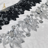 Noir argent paillettes perles broderie dentelle coupe 3D fleur bricolage accessoires pour vêtements garniture