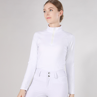 Haut d'équitation blanc élégant avec logo personnalisé, nouvelle arrivée, en Spandex et Nylon, fermeture éclair en résine, anti-boulochage, vêtements pour cavalier