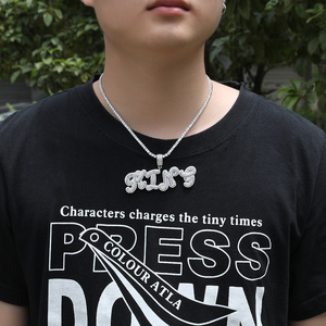 Moda ghiacciata fuori Cz Baguette zircone collana <span class=keywords><strong>con</strong></span> <span class=keywords><strong>nome</strong></span> corsivo iniziale gioielli Hip Hop personalizzati <span class=keywords><strong>con</strong></span> catena di corda ghiacciata principalmente in ottone - Product Image 5