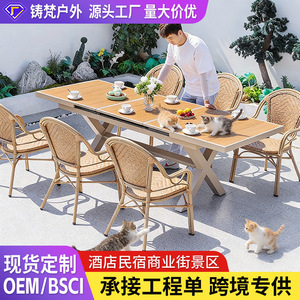 Ensemble de table en rotin d'extérieur 6 places, résistant à l'eau, mobilier de patio minimaliste pour jardin et balcon - Product Image 2