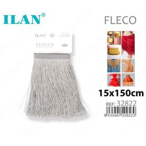 Passamaneria decorativa con frange Ilan Fleco 15x150cm grigia in poliestere per abbigliamento e decorazioni per la casa - Product Image 1