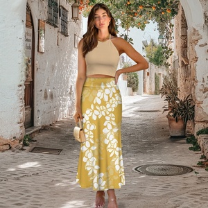 1MOQ modello personalizzato di lusso di alta qualità polinesiano <span class=keywords><strong>abbigliamento</strong></span> donna hawaiana fluida con volant avvolgente gonna lunga a vita alta per le donne - Product Image 3