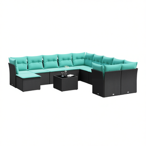 Conjunto de Sofás de Patio de Ratán Sintético Negro con Cojines, Muebles de Jardín, Asientos para Exteriores, Diseño Contemporáneo para Más de 10 Personas - Product Image 1