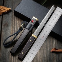 Couteau de camping en acier Damas avec fourreau en ébène, lame de 10 cm, portable, haute dureté, tranchant, forgé à la main, Yangjiang Guangdong