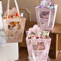 Sac d'emballage en papier pour bouquet de roses individuelles pour la Saint-Valentin, sac à main en kraft pour fleurs avec boîte papillon pour emballage cadeau