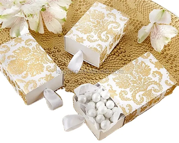 Oro Damasco cajón-estilo Favor cajas fiesta favores de la boda Favor cajas