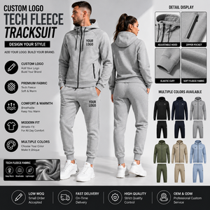 Conjunto Deportivo de Felpa Técnica con Logotipo Personalizado, Sudadera con Cremallera y Pantalones Jogger Unisex para Hombre y Mujer, Ropa Deportiva Cálida para Entrenamiento, OEM ODM - Product Image 4